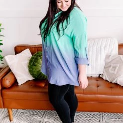 No Ship Drop Ship Chill Out Ombre Button Down Top In Mint Blue New Arrivals