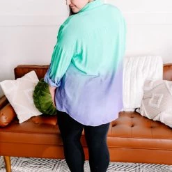 No Ship Drop Ship Chill Out Ombre Button Down Top In Mint Blue New Arrivals