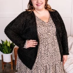 No Ship Drop Ship Stay With Me Feather Cardigan In Black