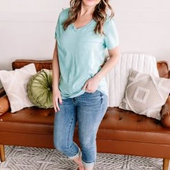 No Ship Drop Ship New Arrivals Take A Trip With Me Acid Wash Tee In Turquoise