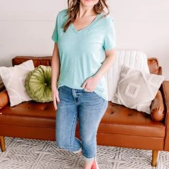 No Ship Drop Ship New Arrivals Take A Trip With Me Acid Wash Tee In Turquoise