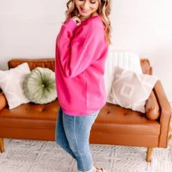 No Ship Drop Ship Get Fleeced Crewneck Sweatshirt In Fuchsia New Arrivals