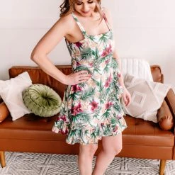 No Ship Drop Ship Fantasy Island Tropical Print Dress