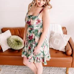 No Ship Drop Ship Fantasy Island Tropical Print Dress