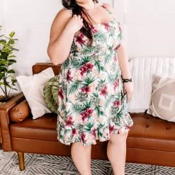 No Ship Drop Ship Fantasy Island Tropical Print Dress