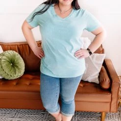 No Ship Drop Ship New Arrivals Take A Trip With Me Acid Wash Tee In Turquoise