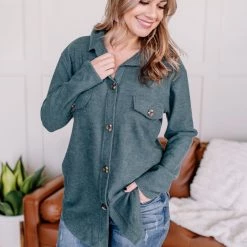 No Ship Drop Ship Brush Your Cares Away Button Up Top In Hunter Green New Arrivals