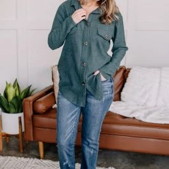 No Ship Drop Ship Brush Your Cares Away Button Up Top In Hunter Green New Arrivals