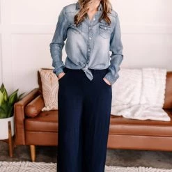 No Ship Drop Ship Quick On The Drawstring Dress Pants In Navy New Arrivals