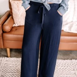 No Ship Drop Ship Quick On The Drawstring Dress Pants In Navy New Arrivals