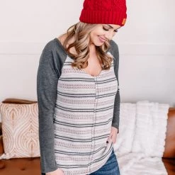 No Ship Drop Ship New Arrivals Stay Frosty Striped Raglan Knit Top