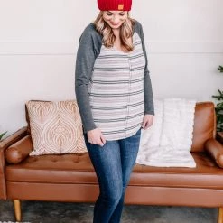 No Ship Drop Ship New Arrivals Stay Frosty Striped Raglan Knit Top