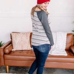 No Ship Drop Ship New Arrivals Stay Frosty Striped Raglan Knit Top