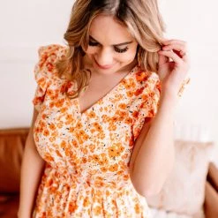 No Ship Drop Ship Dawn Of A New Day Orange Floral Dress