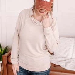 No Ship Drop Ship Just Warming Up Soft Terry Top In Taupe