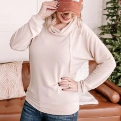 No Ship Drop Ship Just Warming Up Soft Terry Top In Taupe