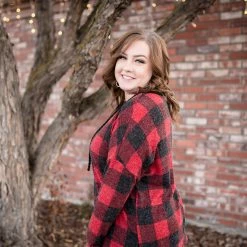 No Ship Drop Ship New Arrivals Plaid Tidings Lace Up Top