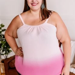No Ship Drop Ship True Colors Ombre And Lace Tank In Pink