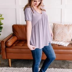 No Ship Drop Ship Make Good Choices Bamboo Babydoll Top In Dusty Lavender