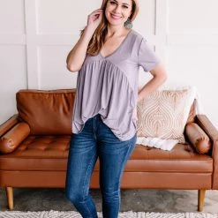 No Ship Drop Ship Make Good Choices Bamboo Babydoll Top In Dusty Lavender