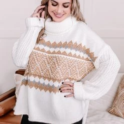 No Ship Drop Ship Necks In Line Knit Sweater In Snow Day
