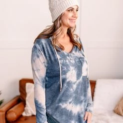 No Ship Drop Ship New Arrivals Nowhere To Hide Tie Dye Top In Vintage Blue