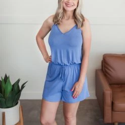 No Ship Drop Ship New Arrivals Mainstream French Blue Summer Romper