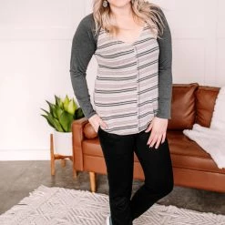 No Ship Drop Ship New Arrivals Stay Frosty Striped Raglan Knit Top