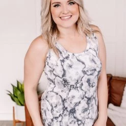 No Ship Drop Ship New Arrivals Cloudy Days Tie Dye Gray And White Tank Top