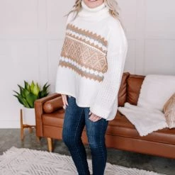 No Ship Drop Ship Necks In Line Knit Sweater In Snow Day