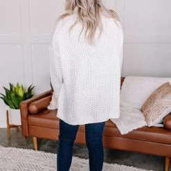 No Ship Drop Ship Necks In Line Knit Sweater In Snow Day