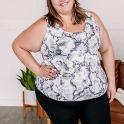 No Ship Drop Ship New Arrivals Cloudy Days Tie Dye Gray And White Tank Top