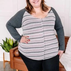 No Ship Drop Ship New Arrivals Stay Frosty Striped Raglan Knit Top