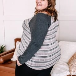 No Ship Drop Ship New Arrivals Stay Frosty Striped Raglan Knit Top