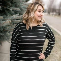 No Ship Drop Ship New Arrivals Seize The Moment Black Lace Striped Top