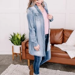 No Ship Drop Ship New Arrivals Worn Around The Edges Tunic In Denim