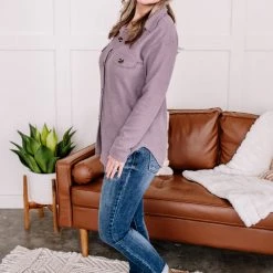 No Ship Drop Ship Brush Your Cares Away Button Up Top In Silver Peony New Arrivals