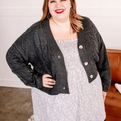 No Ship Drop Ship New Arrivals Legendary Cable Knit Cardigan In Charcoal