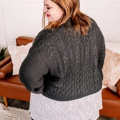 No Ship Drop Ship New Arrivals Legendary Cable Knit Cardigan In Charcoal