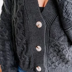 No Ship Drop Ship New Arrivals Legendary Cable Knit Cardigan In Charcoal