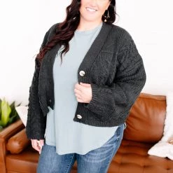 No Ship Drop Ship New Arrivals Legendary Cable Knit Cardigan In Charcoal