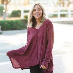 Boutique Simplified New Arrivals Merlot Afternoons Brushed Waffle Knit
