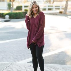 Boutique Simplified New Arrivals Merlot Afternoons Brushed Waffle Knit