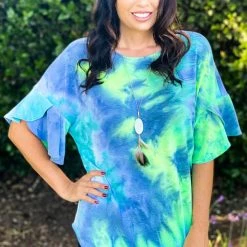 Boutique Simplified Drift Away Tie Dye Bell Sleeve Top