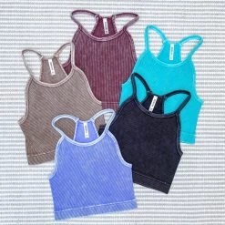 Iris & Rainbow Boutique #M561 VINTAGE WASHED RIBBED SEAMLESS CROPPED CAMI TOP