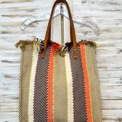 Iris & Rainbow Boutique #M2091STRP(NRS) Madison Handwoven Striped Tote New Arrivals