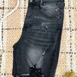 Iris & Rainbow Boutique #N313 Night Away Distressed Long Shorts New Arrivals