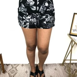 Iris & Rainbow Boutique #M480 Harem Shorts (Floral Grey)