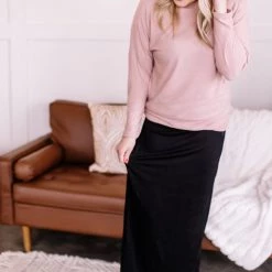 No Ship Drop Ship New Arrivals Not Cutout For This Mock Neck Top In Champagne