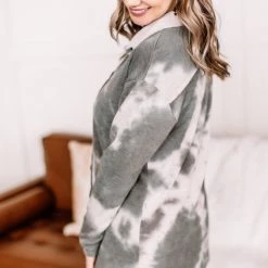 No Ship Drop Ship Speak My Peace Tie Dye Brushed Top In Vintage Olive